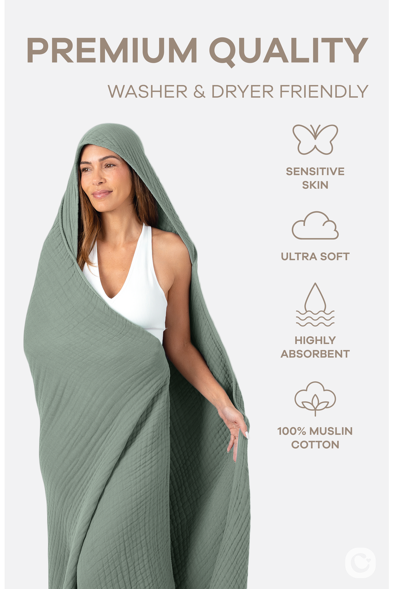 Adult Muslin Hooded Towel, Alternate, color, Fern