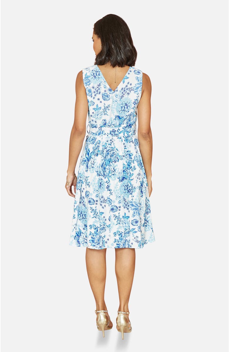 Yumi Floral Wrap Over Skater Dress, Alternate, color, Blue