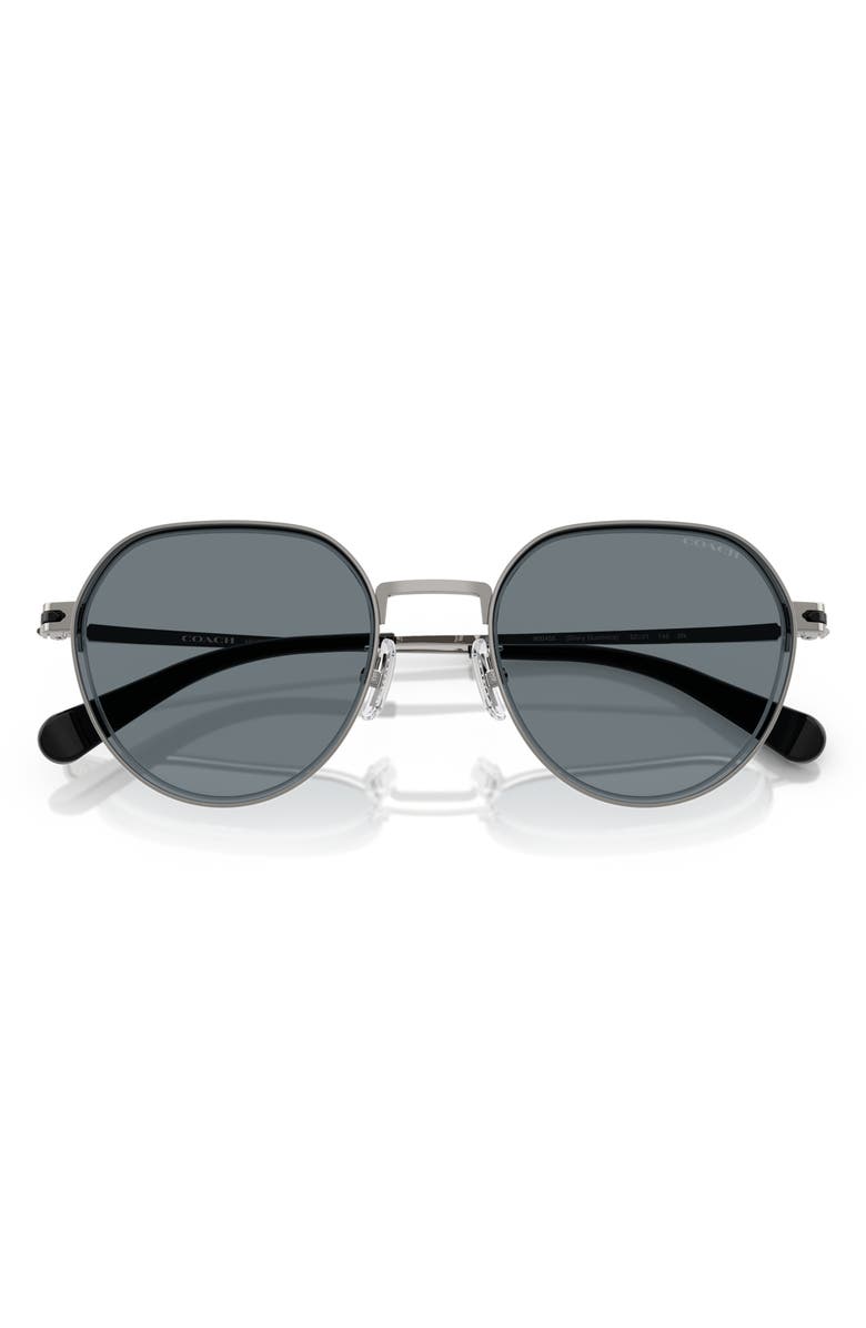 COACH 52mm Irregular Round Sunglasses, Alternate, color, Shiny Gunmetal / Grey Solid