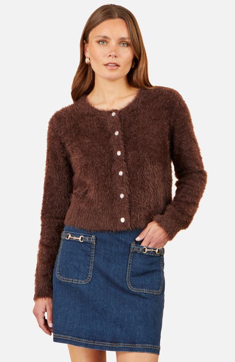 Eyelash Knit Sparkle-Button Cardigan