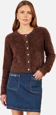 Yumi Eyelash Knit Sparkle-Button Cardigan