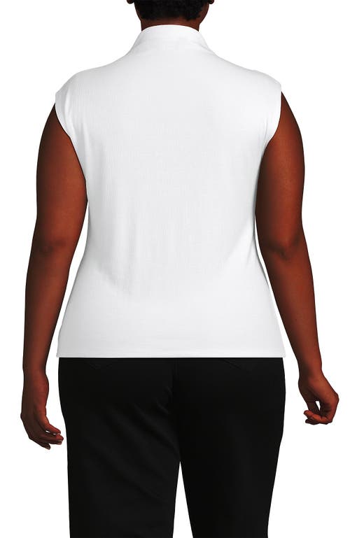 Lands' End Cap Sleeve Drapey Rib Fitted Funnel Neck Tank In White