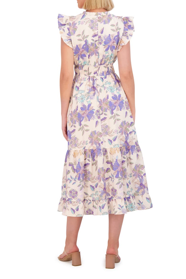 Floral Ruffle Cotton Midi Dress, Alternate, color, BLUE
