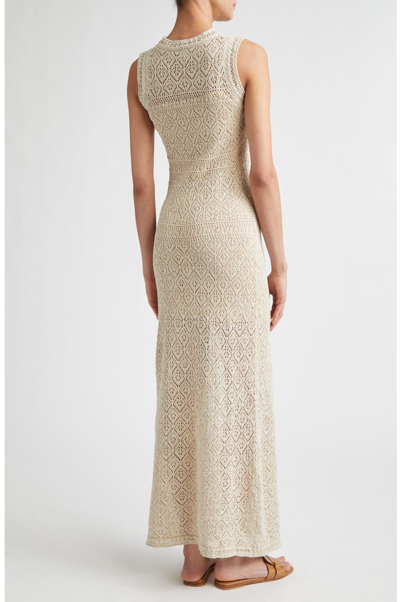 Metallic Linen, Cotton & Silk Blend Pointelle Maxi Sweater Dress, Alternate, color, IVORY