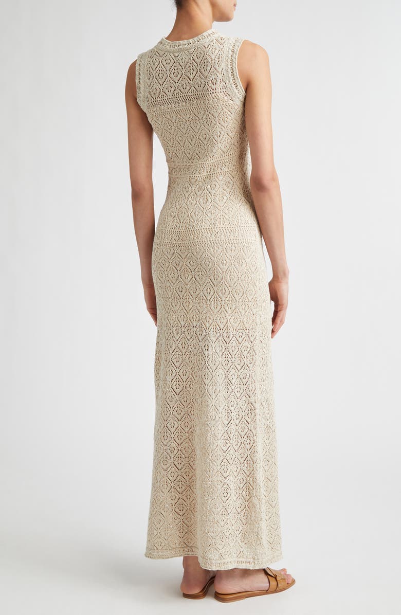 Eleventy Metallic Linen, Cotton & Silk Blend Pointelle Maxi Sweater Dress, Alternate, color, Ivory