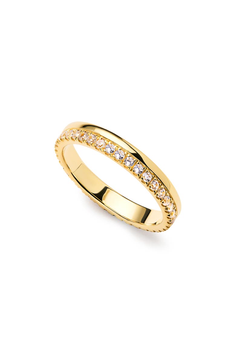 Celine Cubic Zirconia Double Band Stackable Ring, Main, color, YELLOW GOLD/ CLEAR