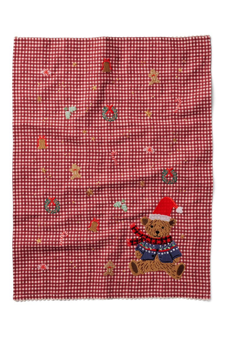 Beary Christmas Cotton Tea Towel, Main, color, RED