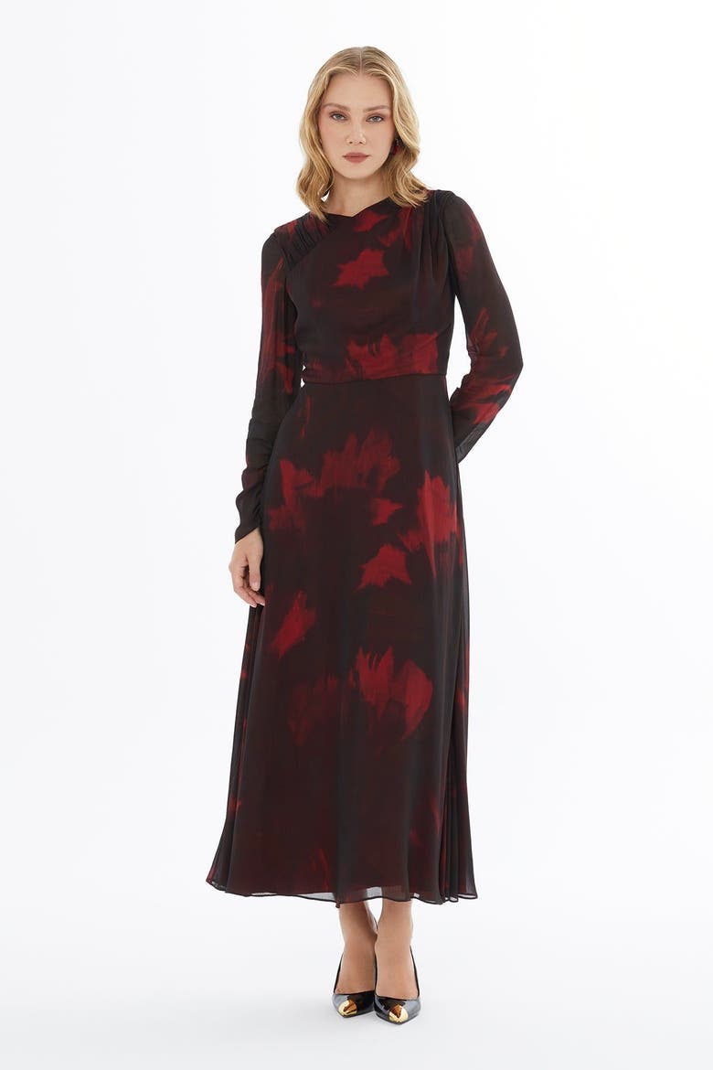 Ruffled Dress with Crew Neck and Shoulder Zipper Closure, Main, color, Black