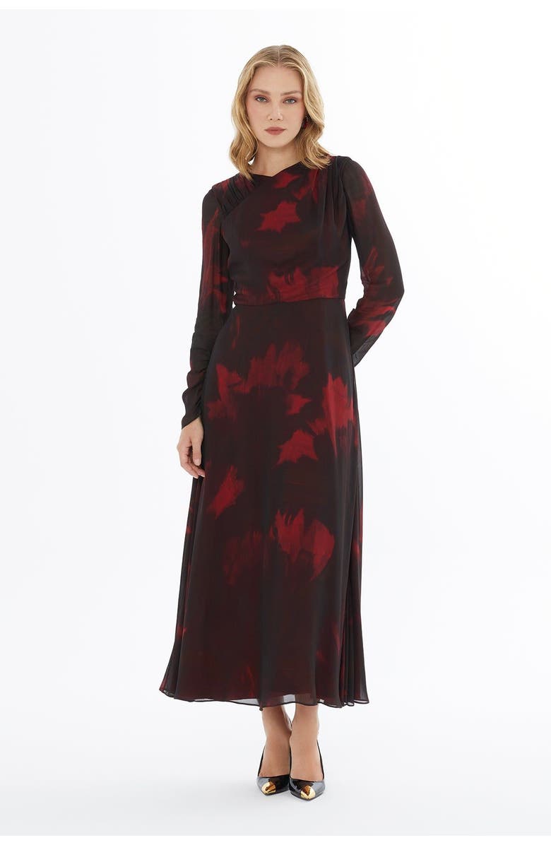 Gizia Ruffled Dress with Crew Neck and Shoulder Zipper Closure, Main, color, Black