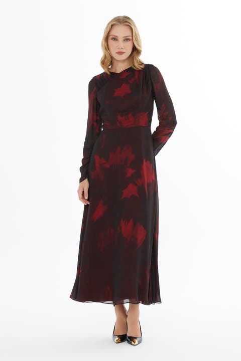 Ruffled Dress with Crew Neck and Shoulder Zipper Closure