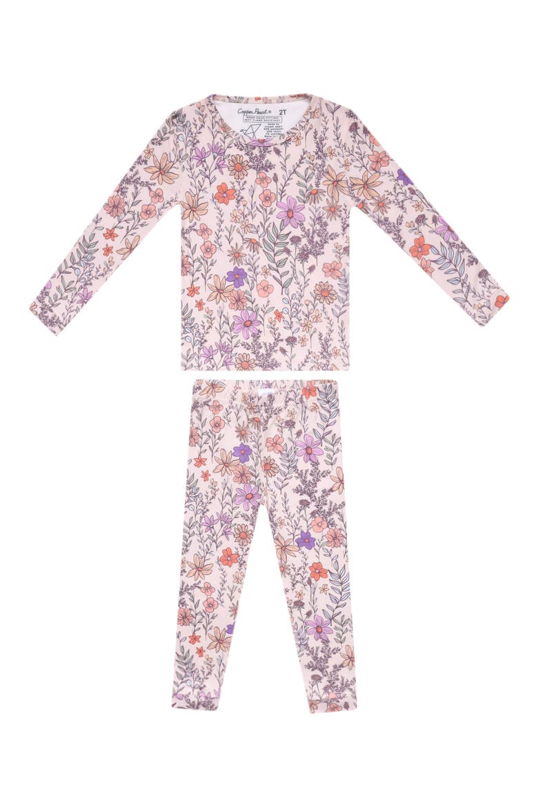 Flora Fitted Two-Piece Pajamas, Main, color, LIGHT BEIGE