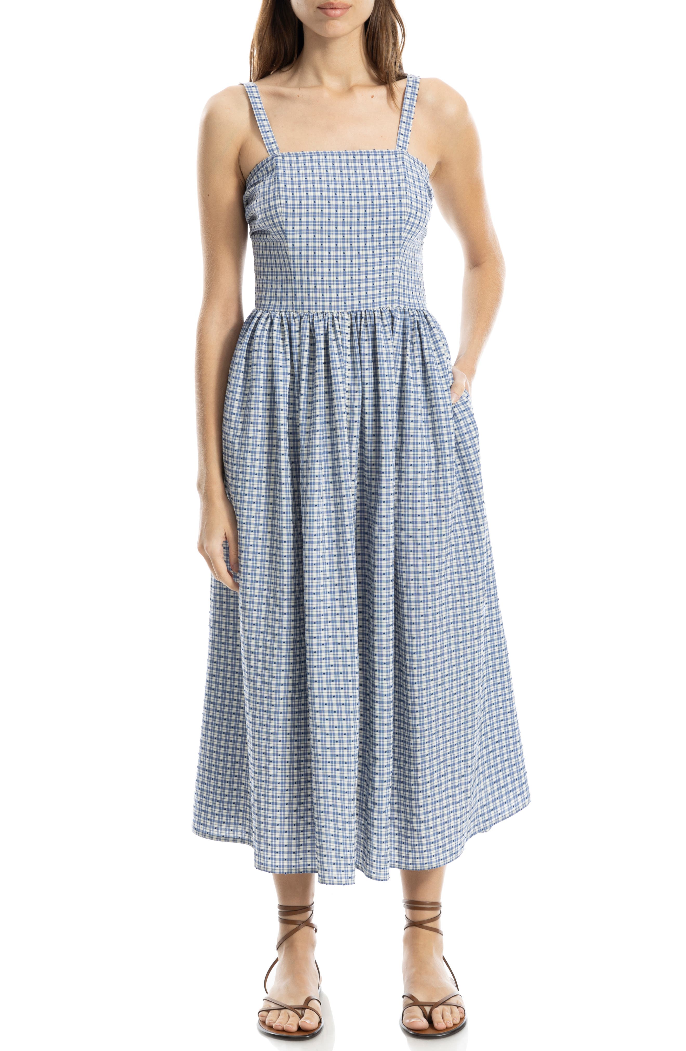 MAX STUDIO Plaid Dobby Fit & Flare Midi Sundress