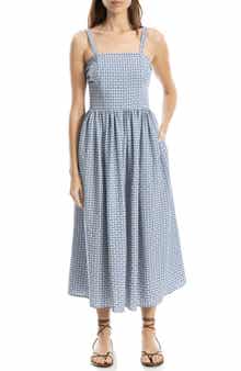MAX STUDIO Plaid Dobby Fit & Flare Midi Sundress