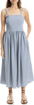 MAX STUDIO Plaid Dobby Fit & Flare Midi Sundress