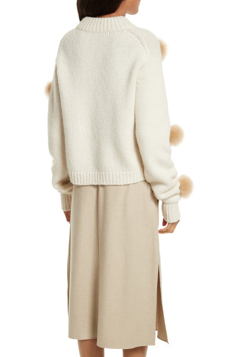 Tibi Genuine Alpaca Fur Trim Pompom Sweater, Alternate, color, 