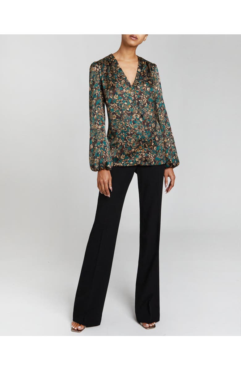 Santorelli ALEXIA Long Sleeve Buttoned Blouse in Modern Floral Print, Main, color, Pine Multi