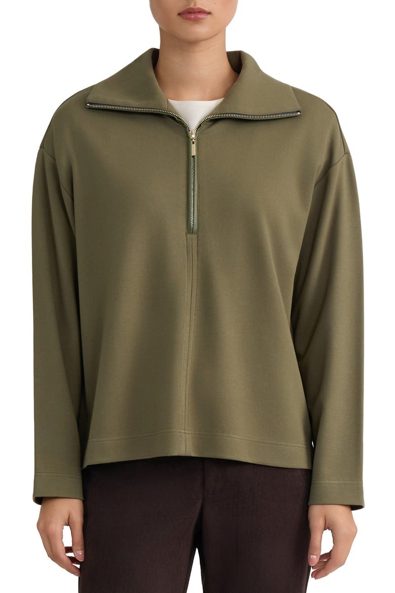 Quarter Zip Long Sleeved Pullover, Main, color, JASPER GREEN