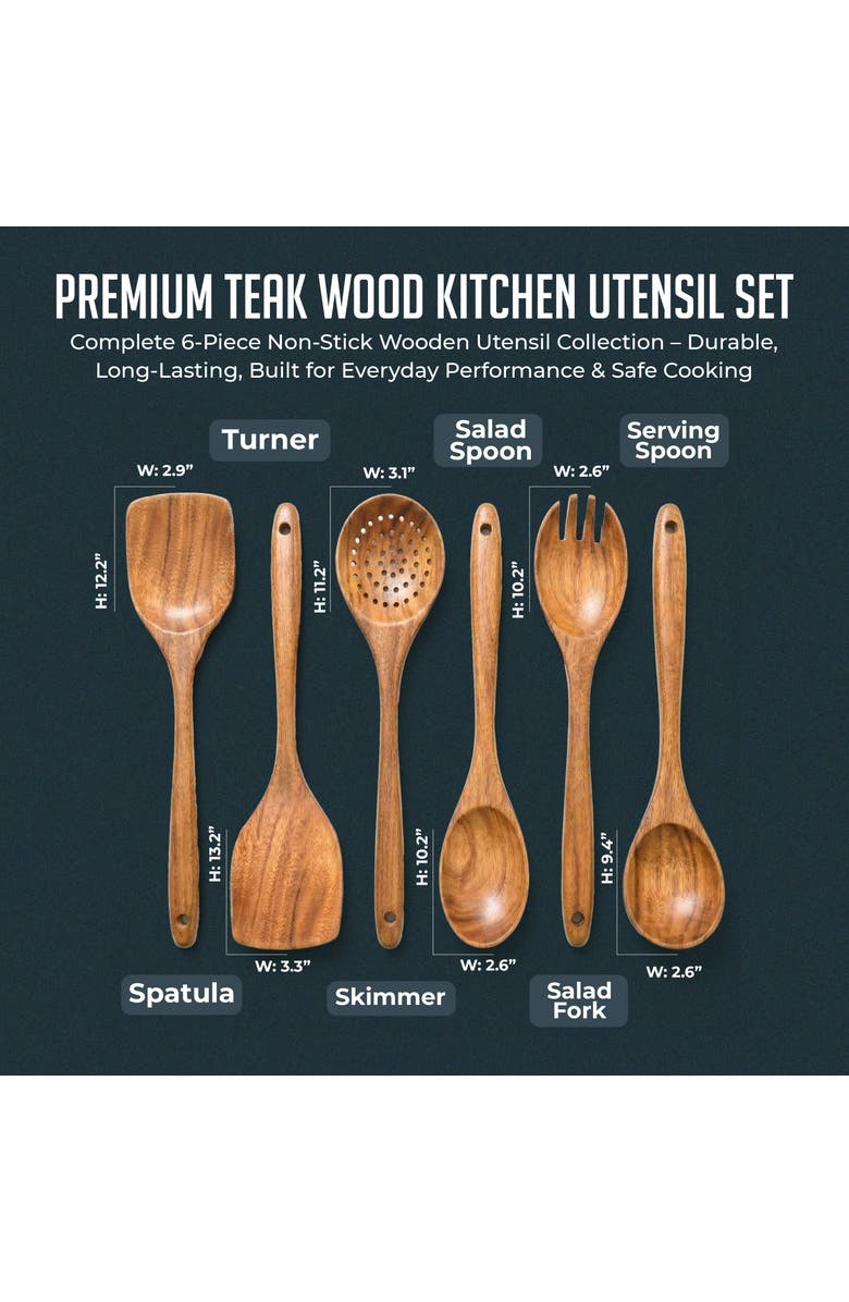 Luminuxe Premium Natural Teak Wood Kitchen Utensil Set, Alternate, color, Natural