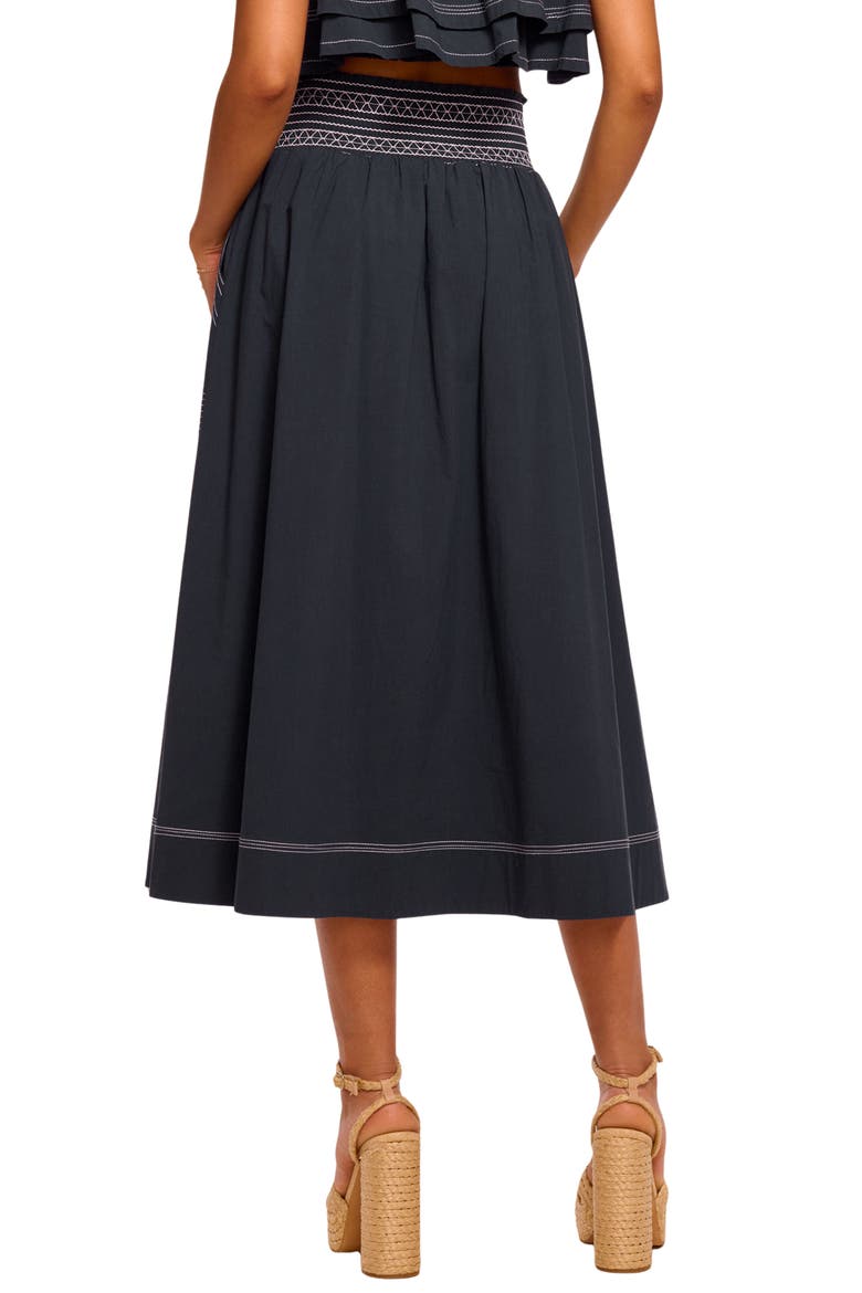 Galia Topstitch Detail Cotton Blend Skirt, Alternate, color, NAVY