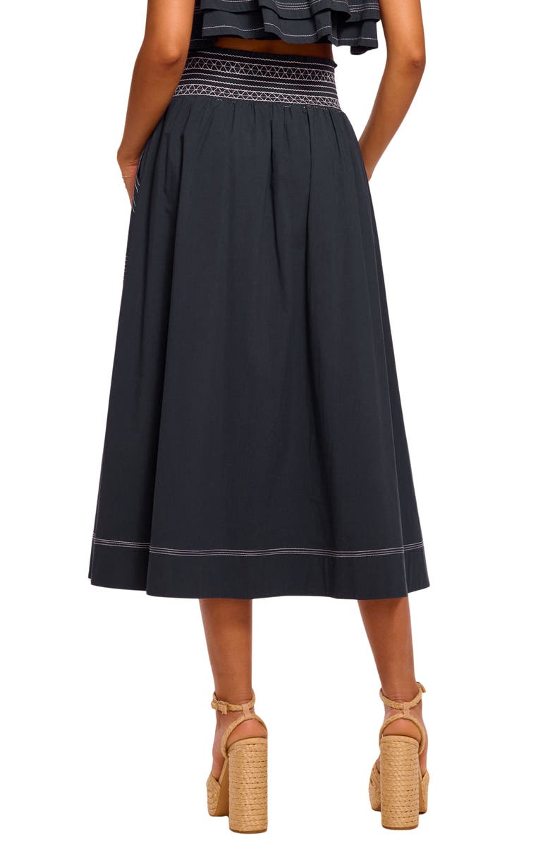 Ramy Brook Galia Topstitch Detail Cotton Blend Skirt, Alternate, color, Navy