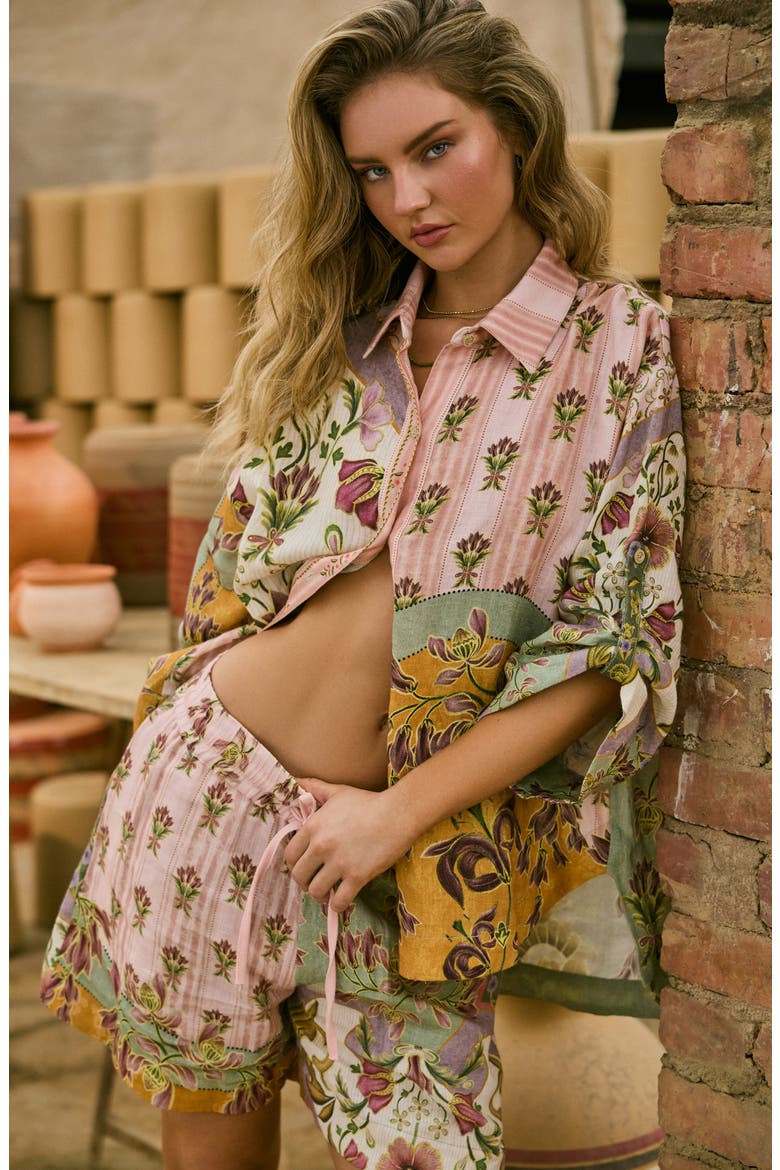 Chrissy Aura Cover-Up Button-Up Shirt, Alternate, color, PINK MULTI