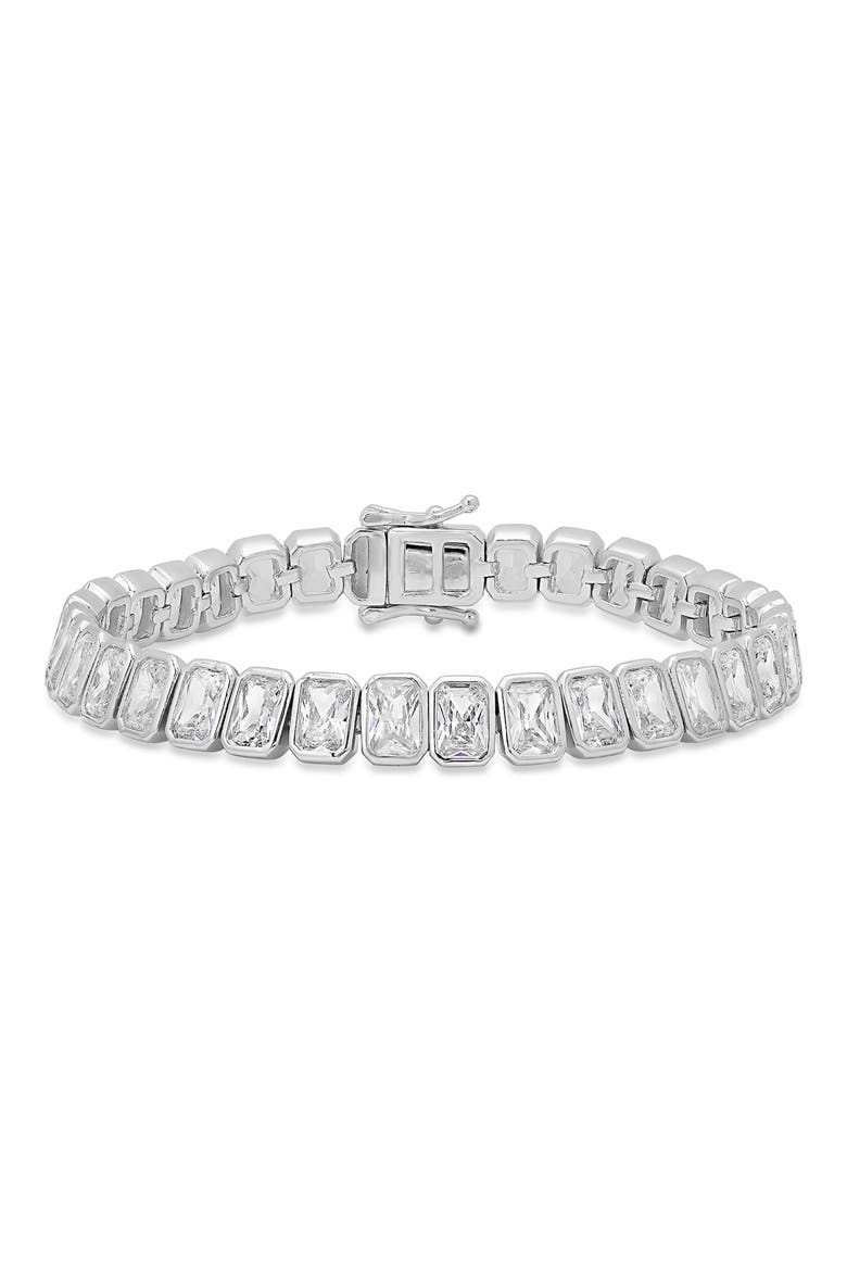 Emerald Cut Cubic Zirconia Tennis Bracelet, Main, color, SILVER