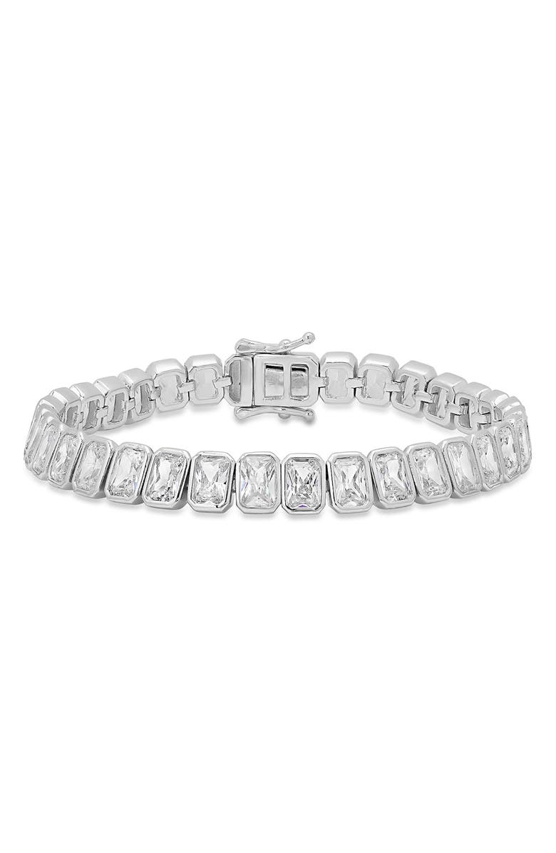 Queen Jewels Emerald Cut Cubic Zirconia Tennis Bracelet, Main, color, Silver