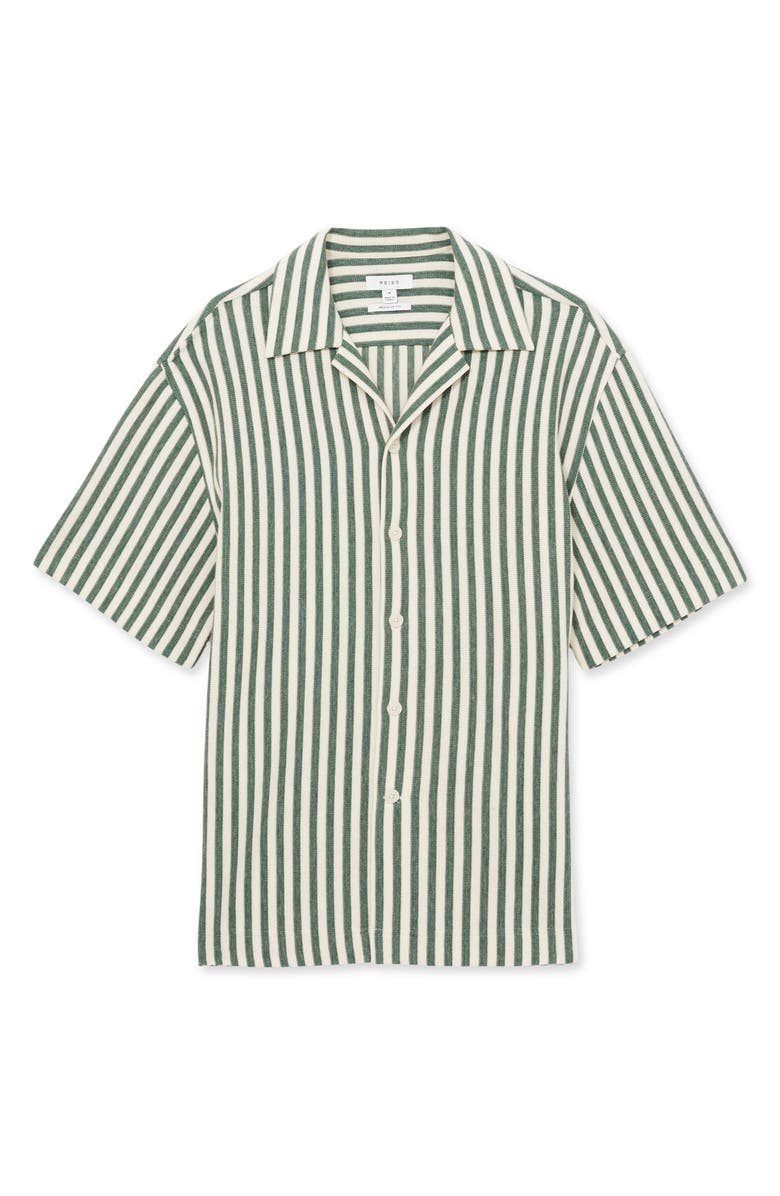 Reiss Trig Textured Stripe Camp Shirt, Alternate, color, Green/ White