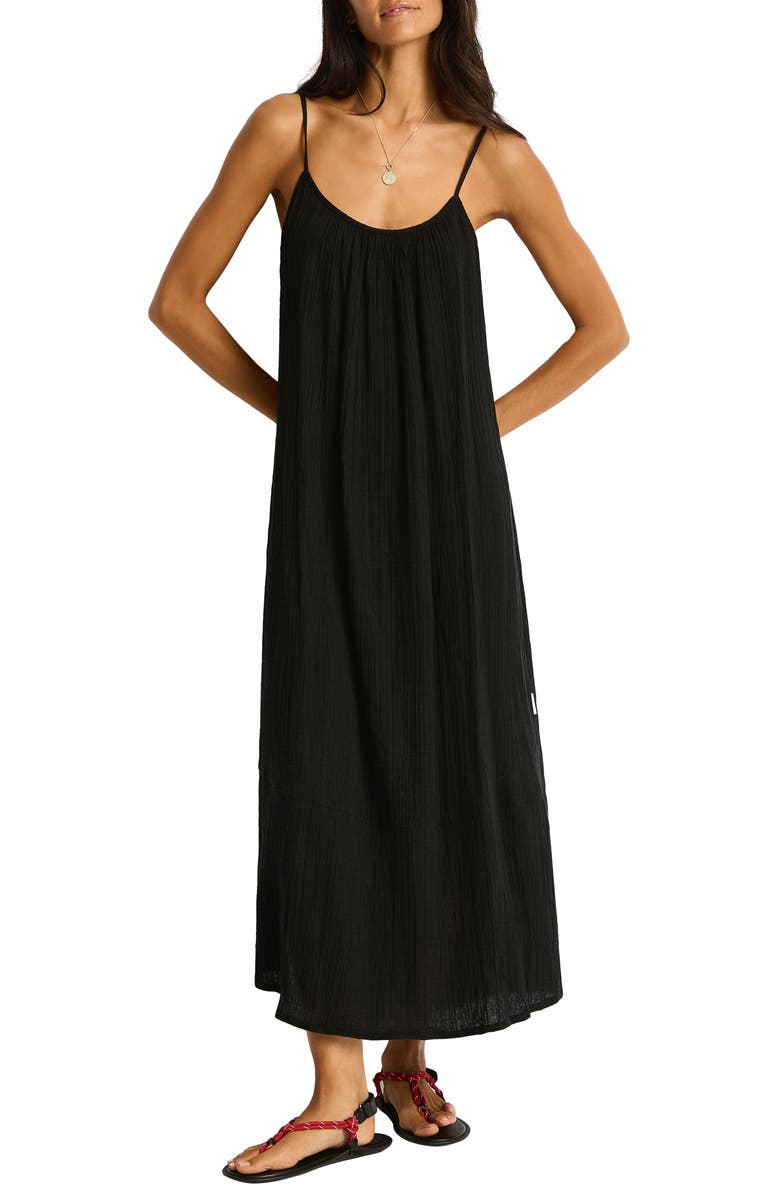 Sea Level Sunset Tie Back Cover-Up Dress, Main, color, Black