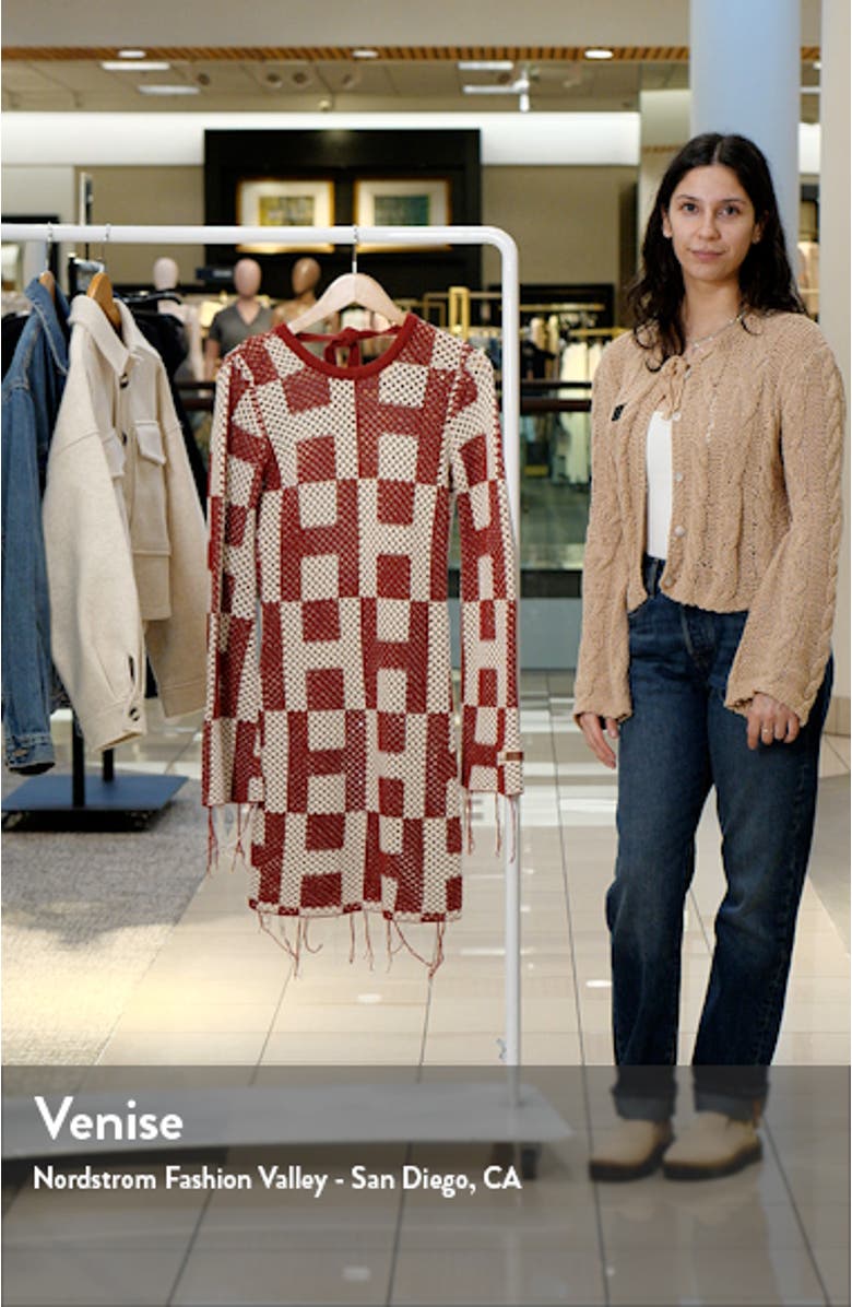 Long Sleeve Openwork Mini Sweater Dress, sales video thumbnail