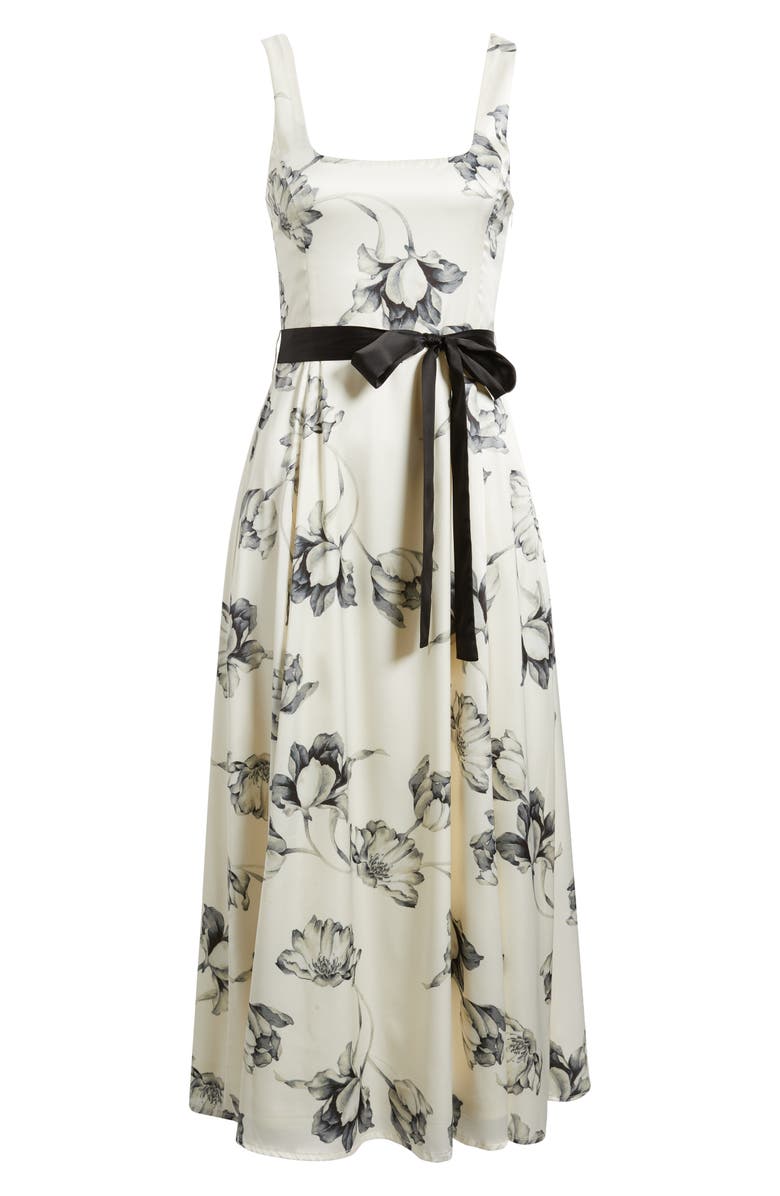 Lulus Scout Tie Waist Midi Dress, Alternate, color, Ivory/ Black