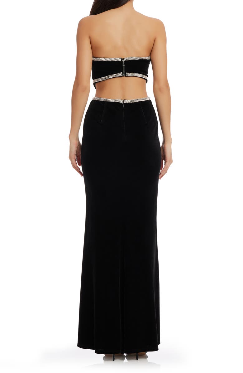 Dress the Population Ariana Cutout Strapless Stretch Velvet Gown, Alternate, color, Black-Silver