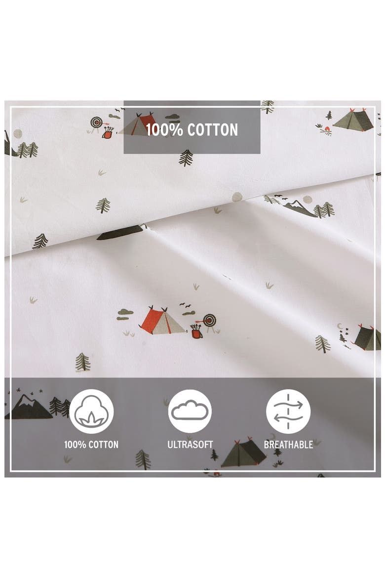 Cascade Camping 200 Thread Count 100% Cotton Percale Sheet Set, Alternate, color, DARK GREEN/ OFF WHITE