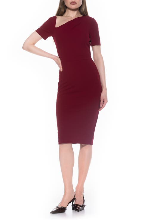 Skylar Asymmetric Neck Short Sleeve Midi Dress