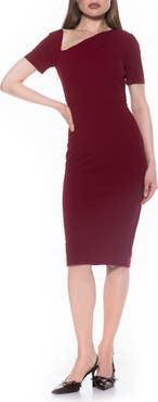 Alexia Admor Skylar Asymmetric Neck Short Sleeve Midi Dress