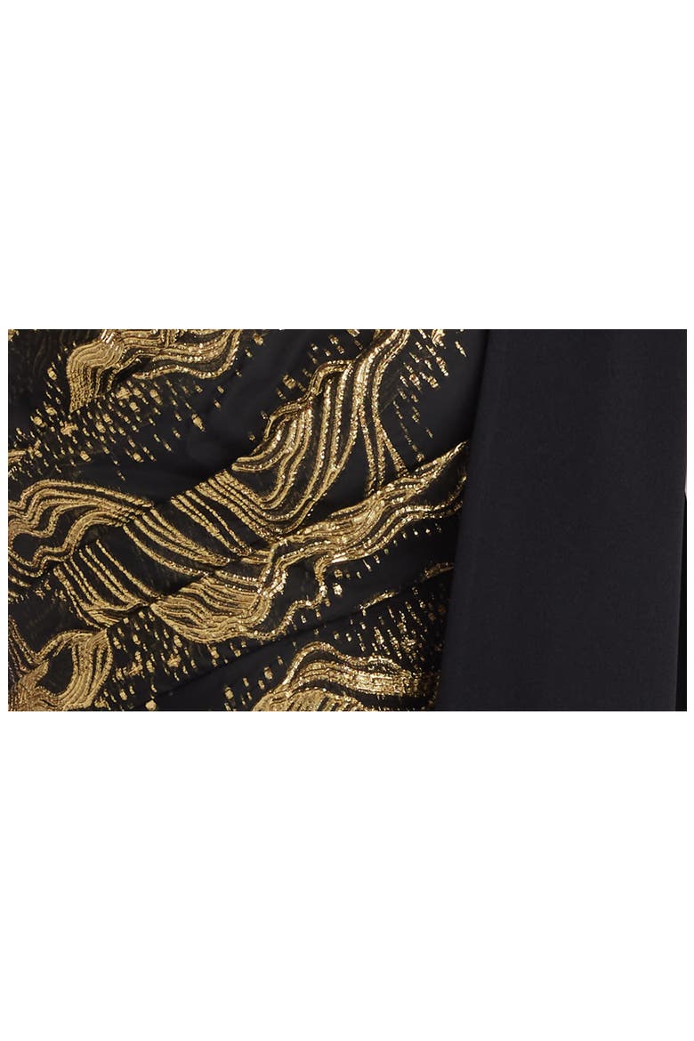 Metallic Jacquard One-Shoulder Gown, Alternate, color, GOLD/BLACK
