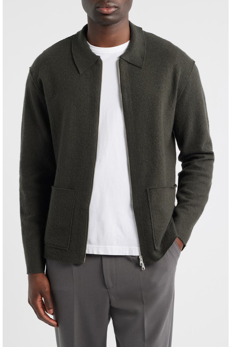 Jonas 6398 Boiled Merino Wool Zip Cardigan, Main, color, DARK ARMY