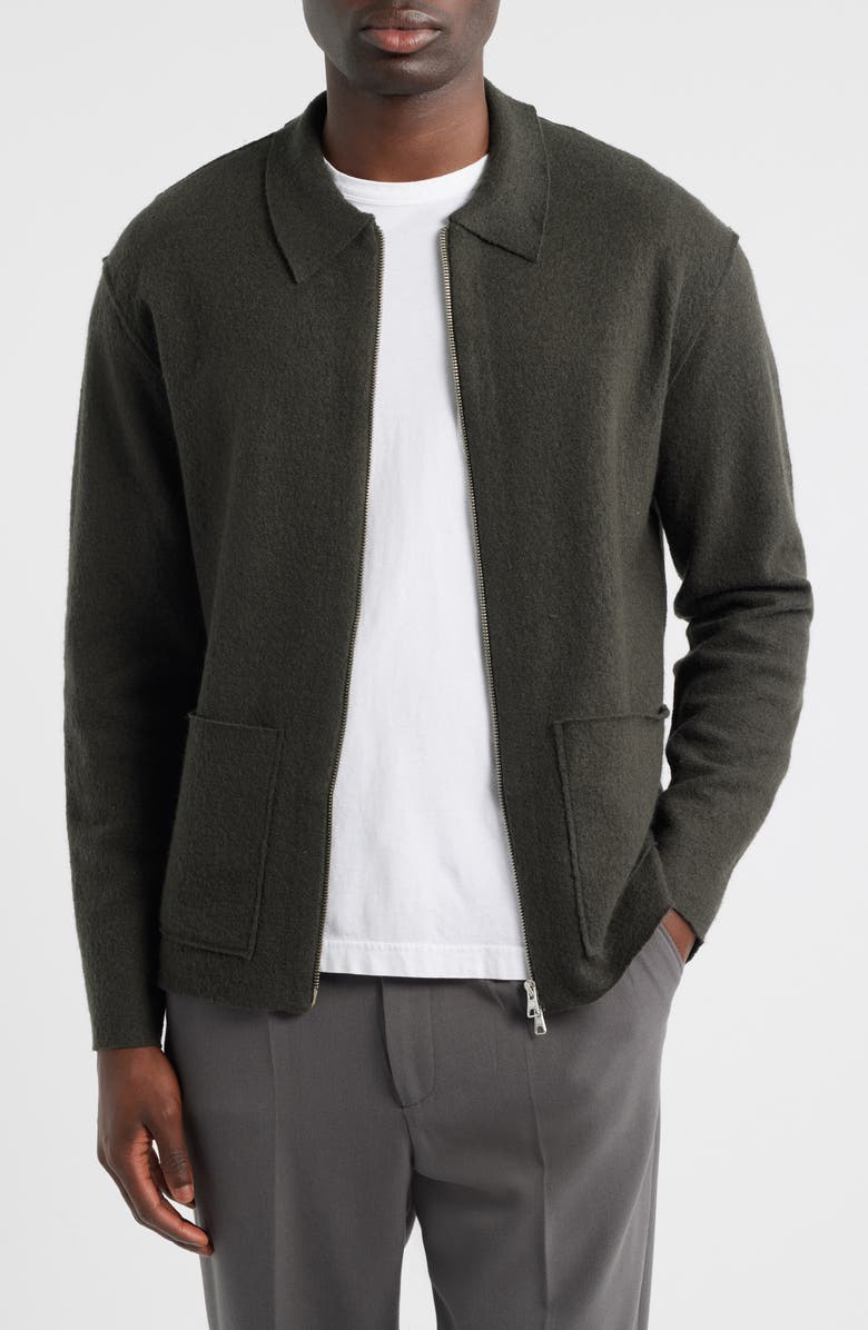 NN07 Jonas 6398 Boiled Merino Wool Zip Cardigan, Main, color, Dark Army