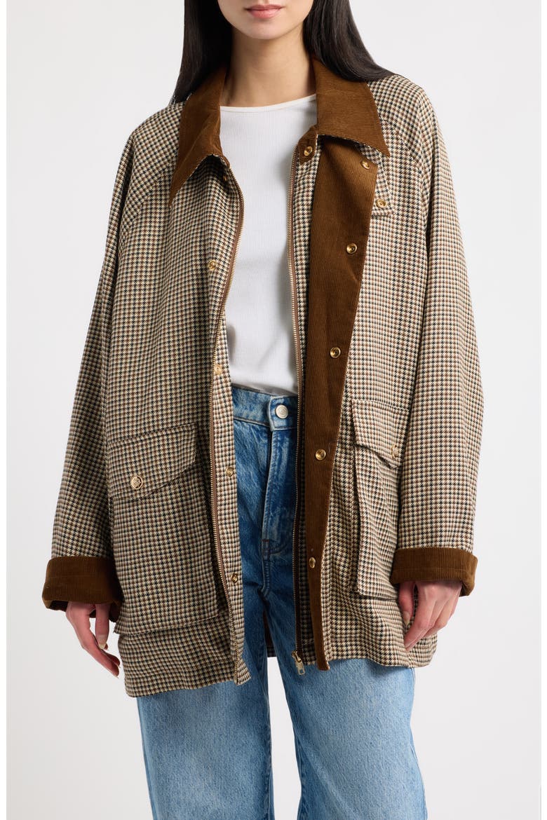 Houndstooth Jacket with Corduroy Trim, Main, color, BROWN