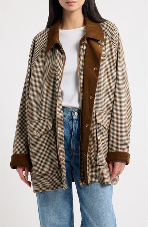 Houndstooth Jacket with Corduroy Trim