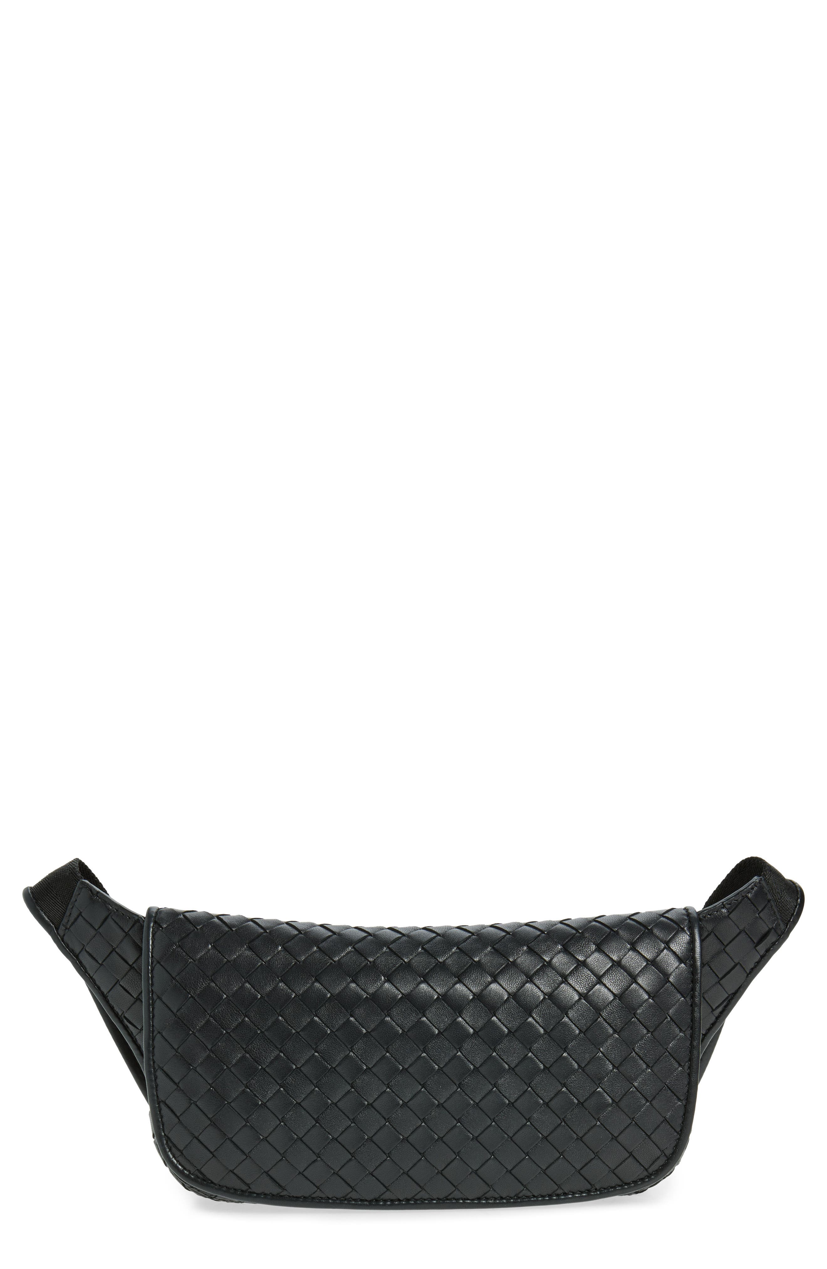 Bottega Veneta Veneto Intrecciato Leather Sling Bag, Main, color, Black-Vintage Silver