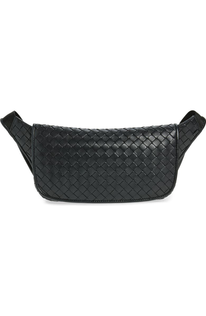 Bottega Veneta Veneto Intrecciato Leather Sling Bag, Main, color, Black-Vintage Silver