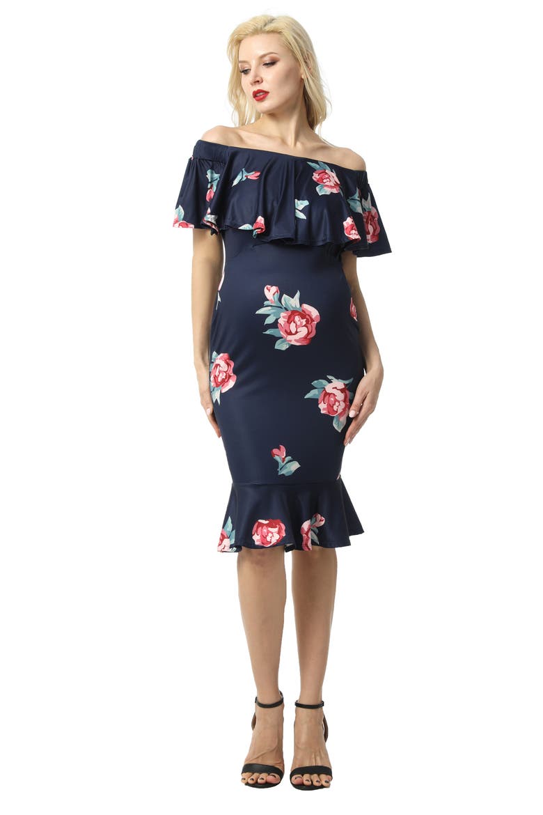 Shyna Off the Shoulder Maternity Dress, Alternate, color, NAVY