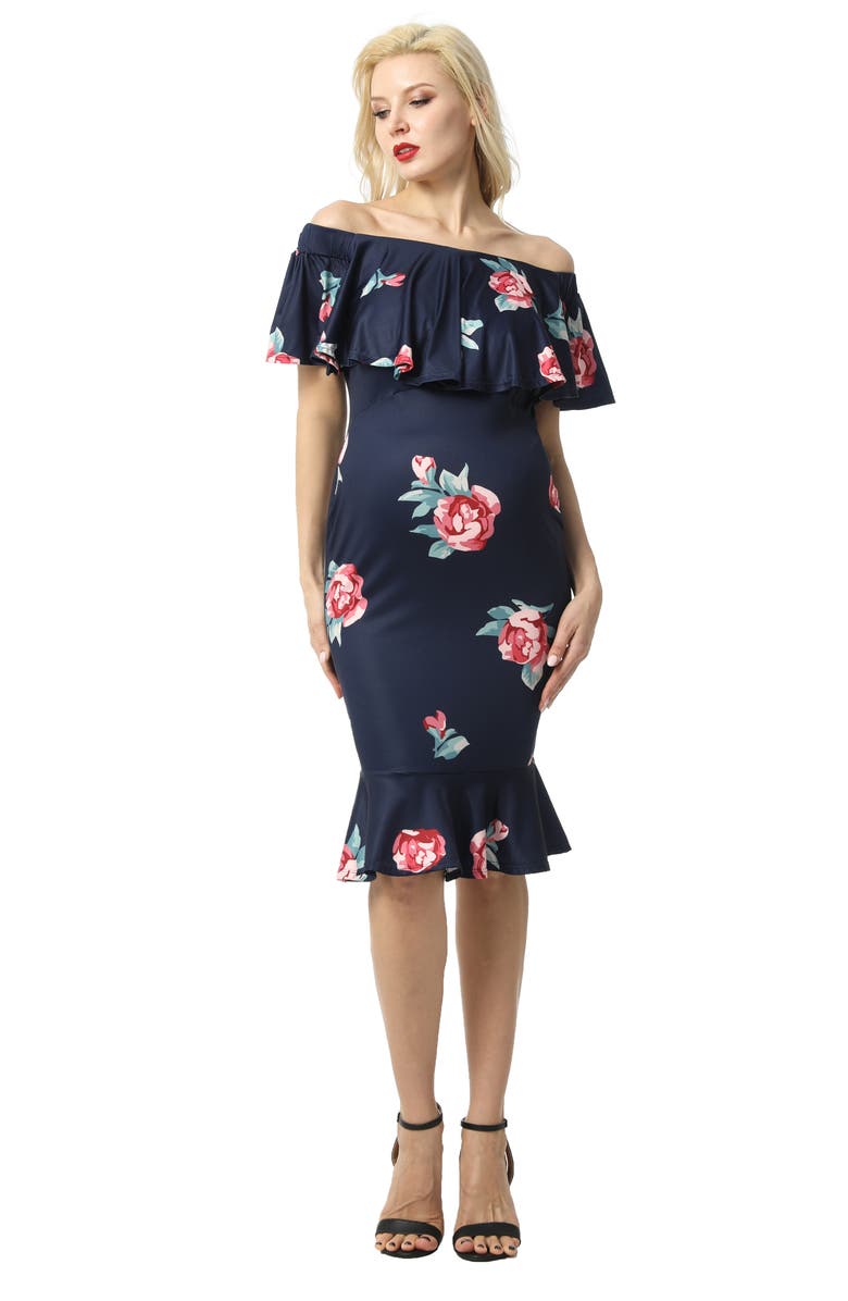 Kimi and Kai Shyna Off the Shoulder Maternity Dress, Alternate, color, Navy