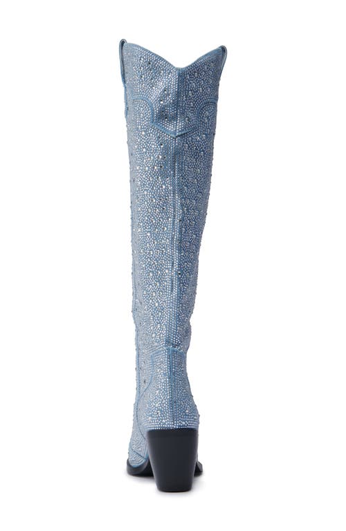 Azalea Wang Louella Rhinestone Deim Tall Cowboy Boot In Blue