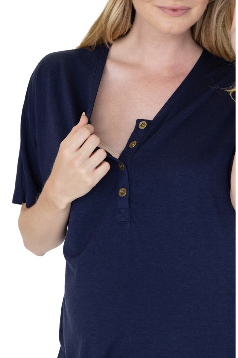 Mama Hospital Maternity/Nursing Nightgown with Bonus Baby Pouch, Alternate, color, NAVY