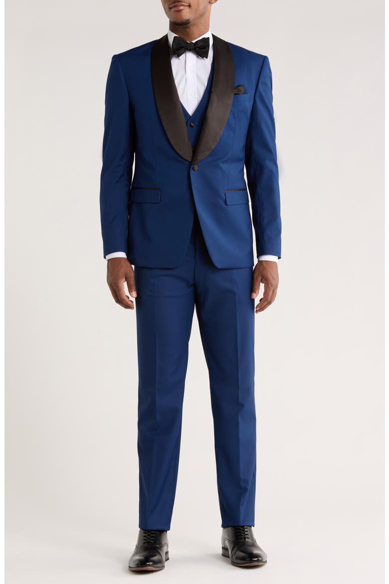 Blue Shawl Collar 3-Piece Tuxedo, Main, color, INDIGO