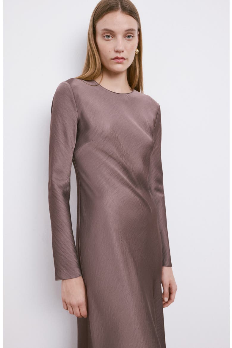 Long Sleeve Textured Satin Midi Dress, Alternate, color, LIGHT/ PASTEL PURPLE