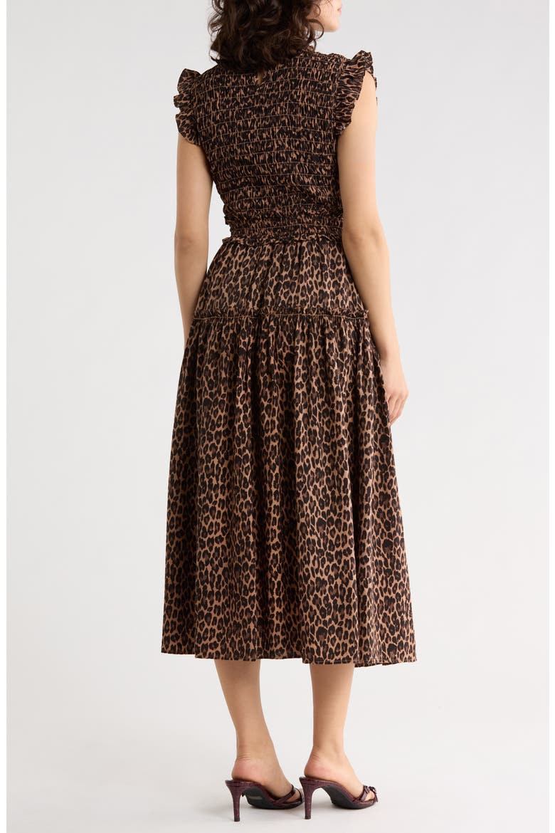 Smocked Mid Dress, Alternate, color, LEOPARD