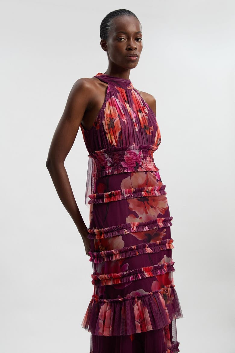 Floral Tulle Maxi Dress, Alternate, color, Purple